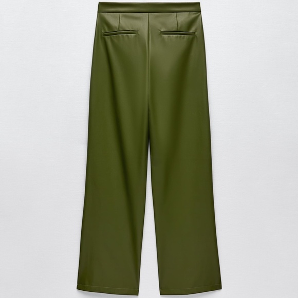 ZARA 2pcs Faux Leather Blazer + Full Length Faux Leather Pants Green BNWT - Picture 8 of 8